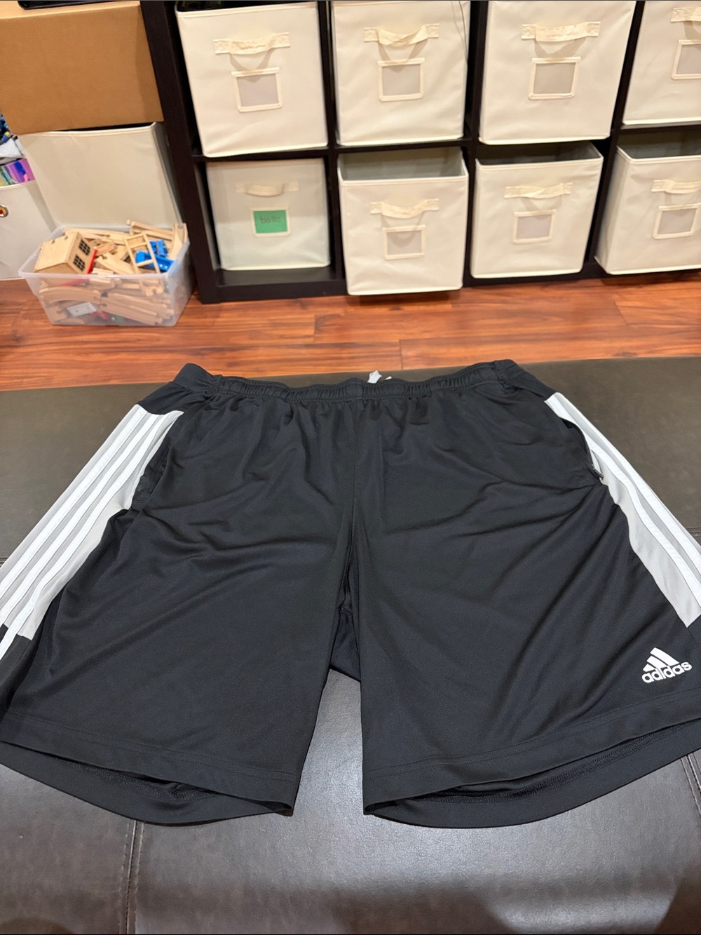 adidas Black Athletic Shorts with White Side Stripes